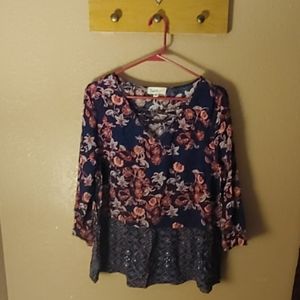 Cloud Chaser Blouse, Navy with Floral Print